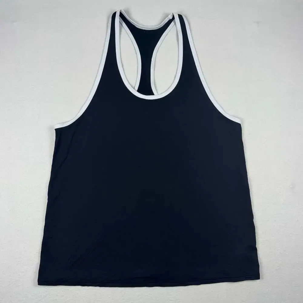 Alo Yoga Black and White Contrast Trim Racerback Tank Top